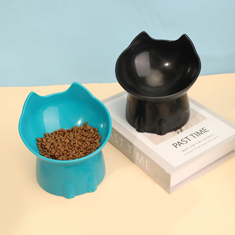 Tilted Elevated Cat Bowl with Neck Protection