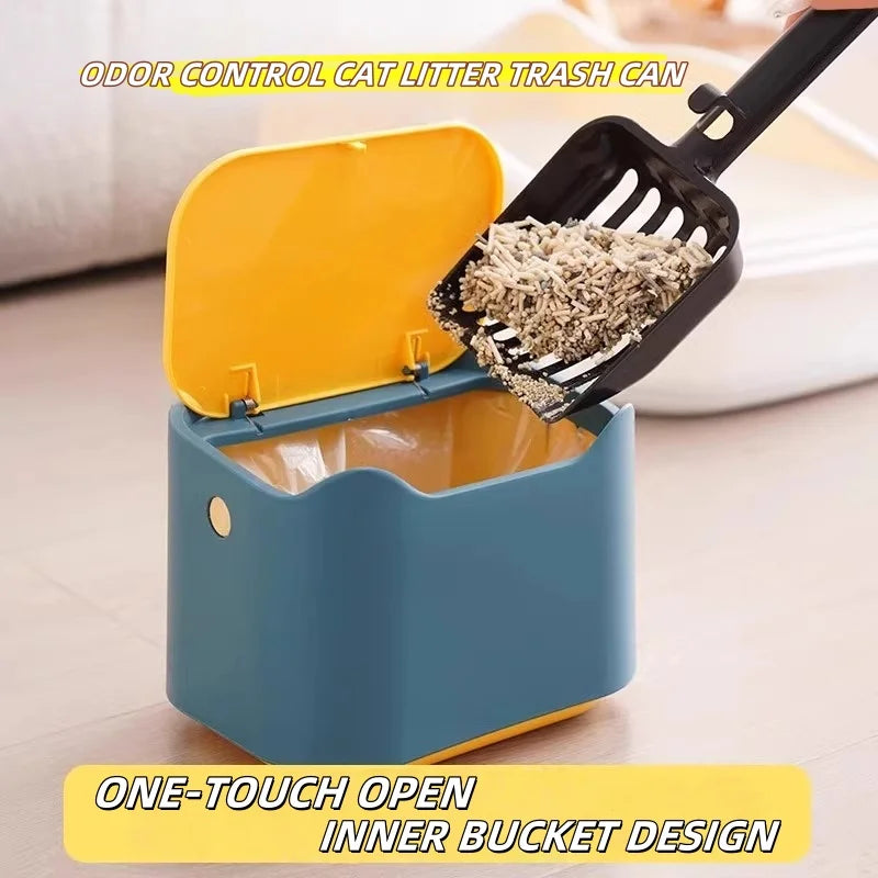 Cat Litter Waste Bin with Spring-Opening Lid