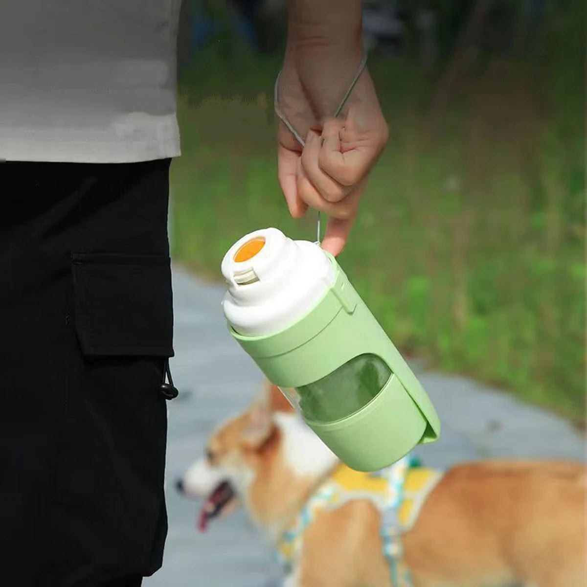 2-in-1 Travel Water Bottle & Food Container for Senior Dogs & Cats | 450ml Water + 150ml Feeder