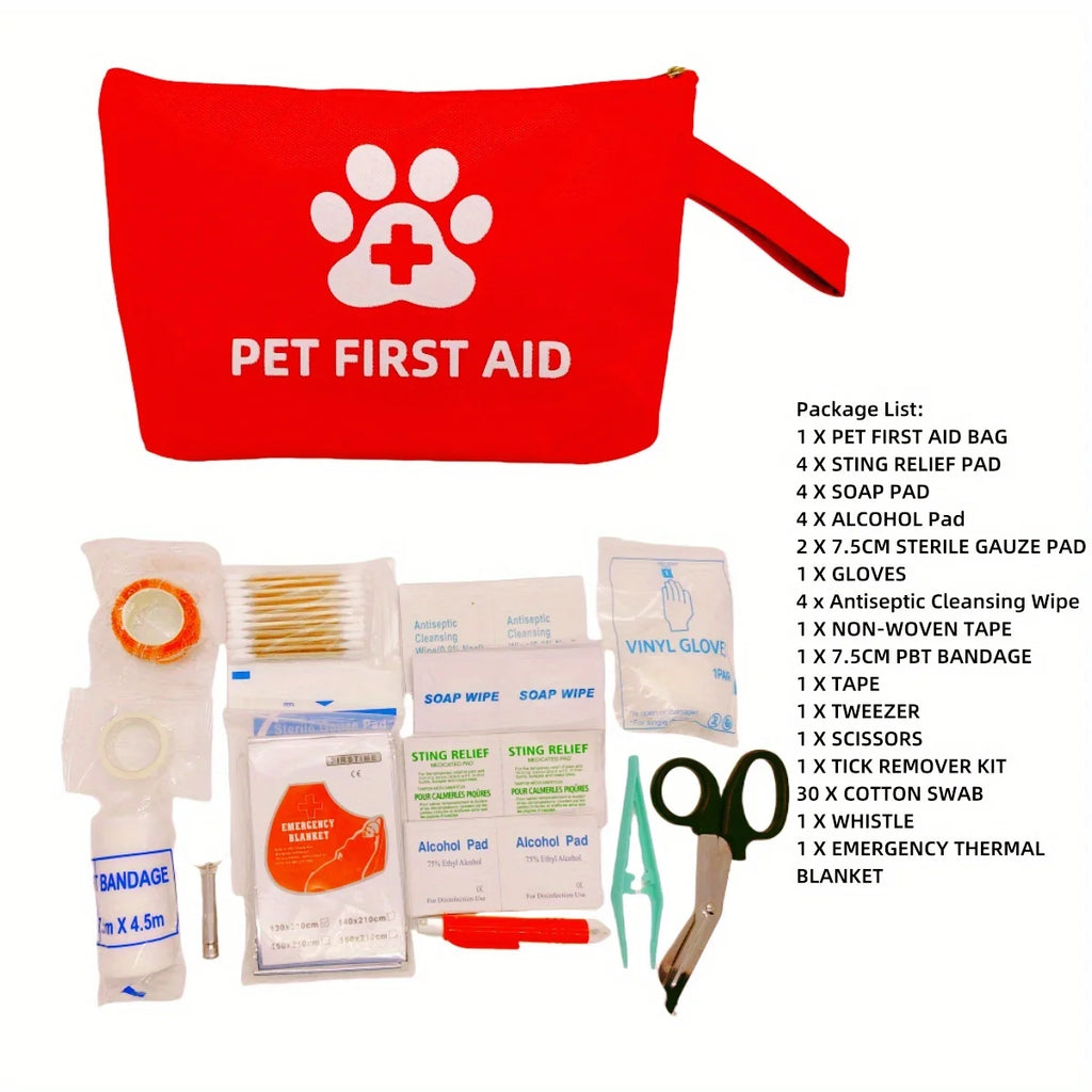 Pet First Aid Kit for Dogs & Cats | 58-Piece Travel Emergency Kit