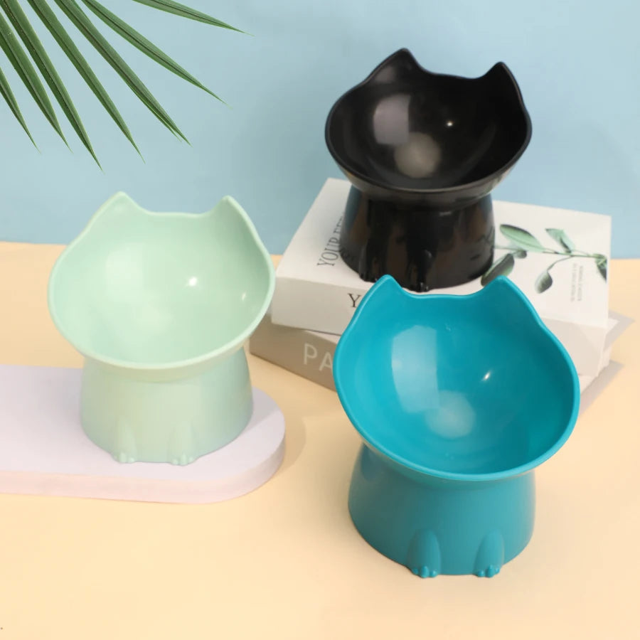 Tilted Elevated Cat Bowl with Neck Protection