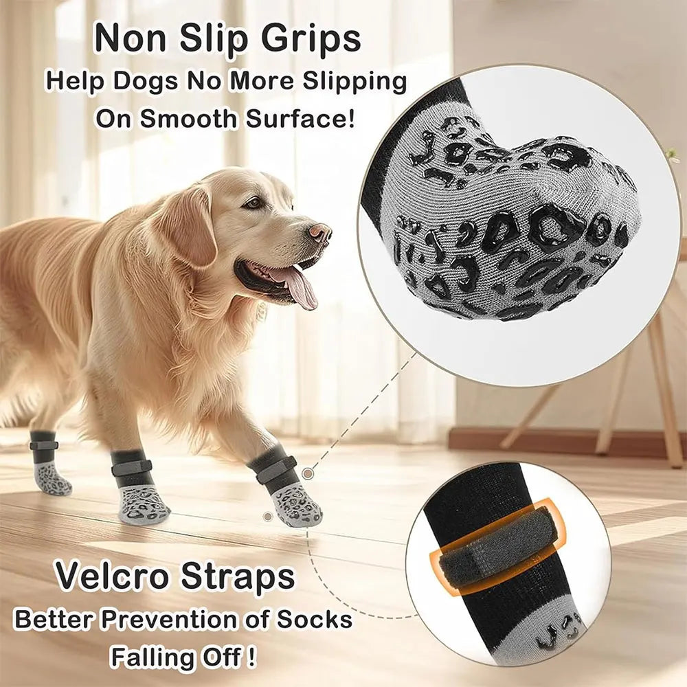 Anti-Slip Dog Socks | Paw Protection, Strong Grip (4-Pack)