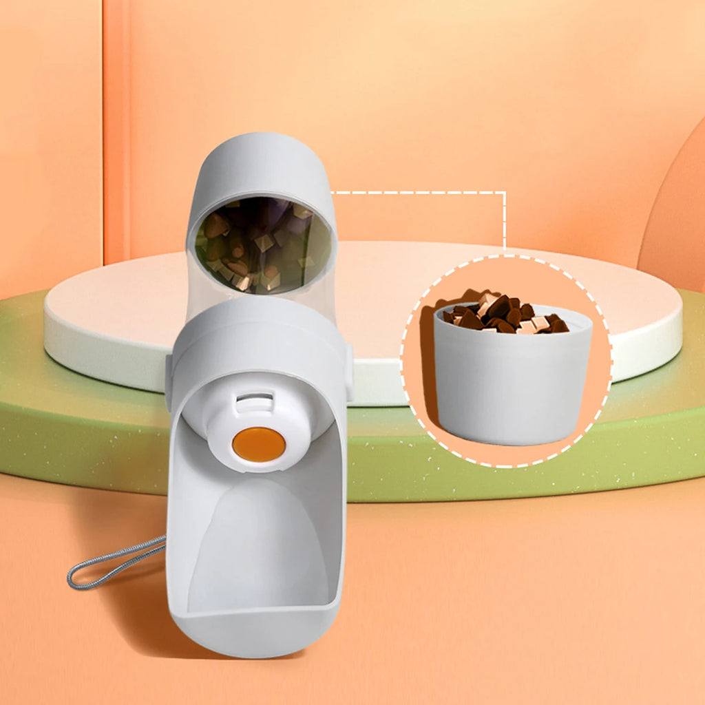 2-in-1 Travel Water Bottle & Food Container for Senior Dogs & Cats | 450ml Water + 150ml Feeder