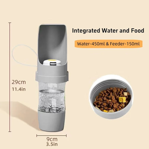 2-in-1 Travel Water Bottle & Food Container for Senior Dogs & Cats | 450ml Water + 150ml Feeder