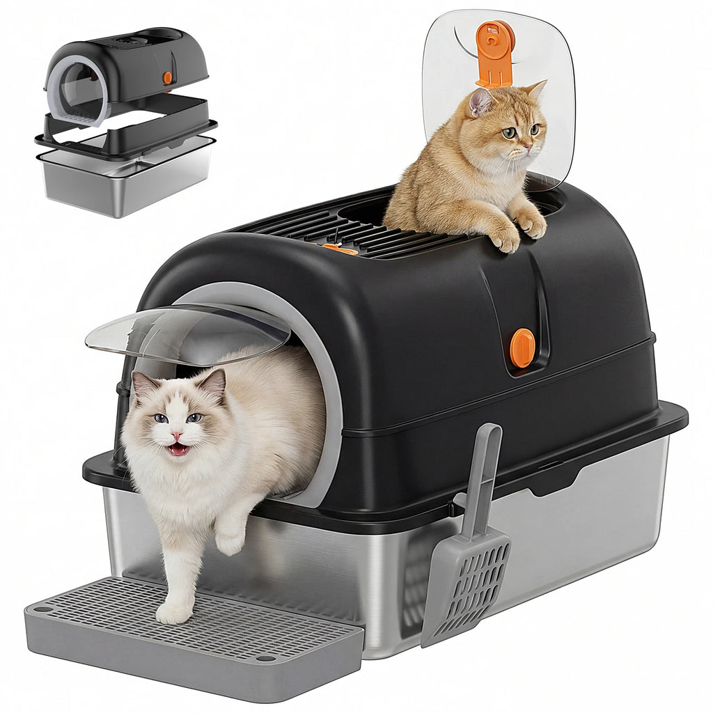 Convertible Stainless Steel Cat Litter Box with Dual Entry