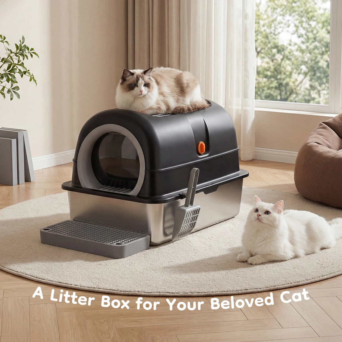 Convertible Stainless Steel Cat Litter Box with Dual Entry
