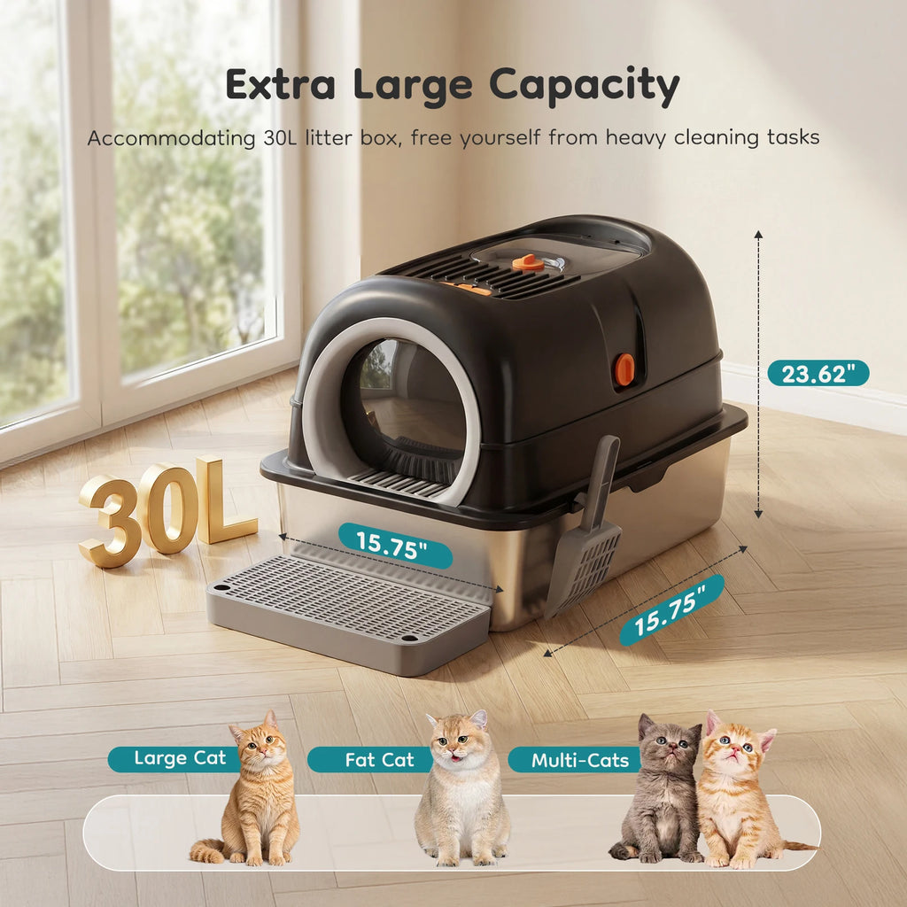 Convertible Stainless Steel Cat Litter Box with Dual Entry