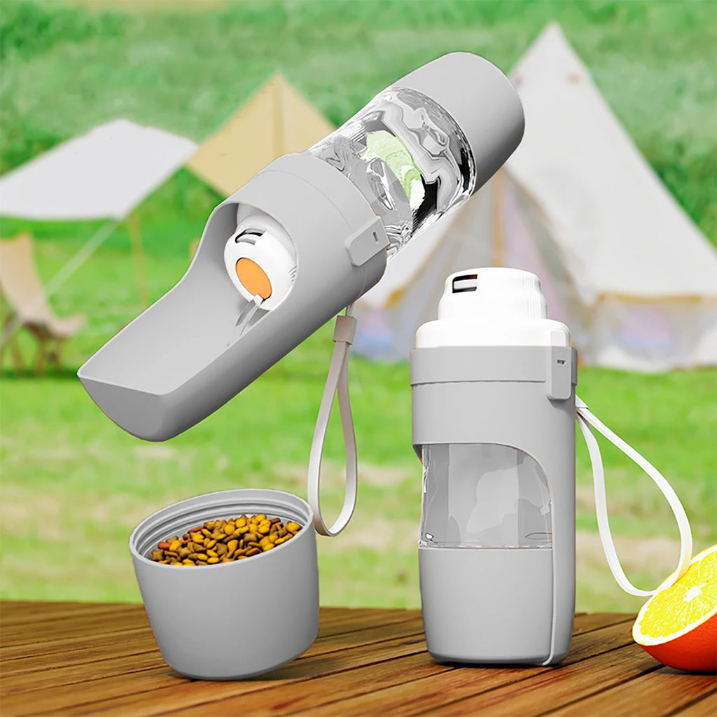 2-in-1 Travel Water Bottle & Food Container for Senior Dogs & Cats | 450ml Water + 150ml Feeder