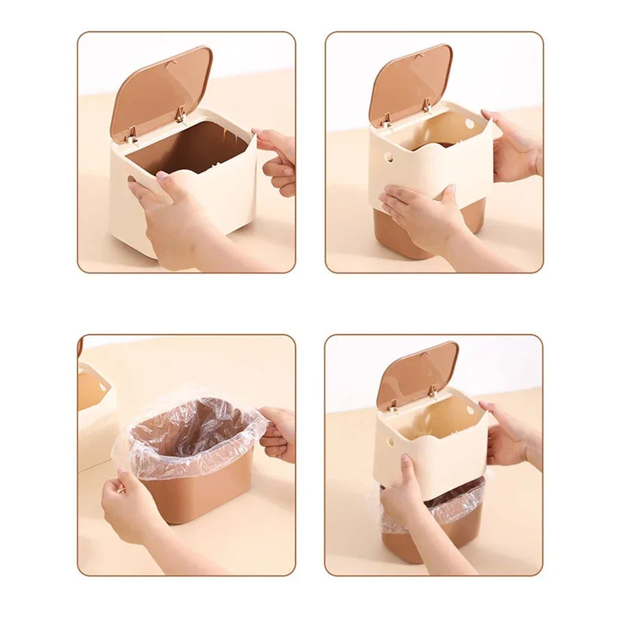 Cat Litter Waste Bin with Spring-Opening Lid