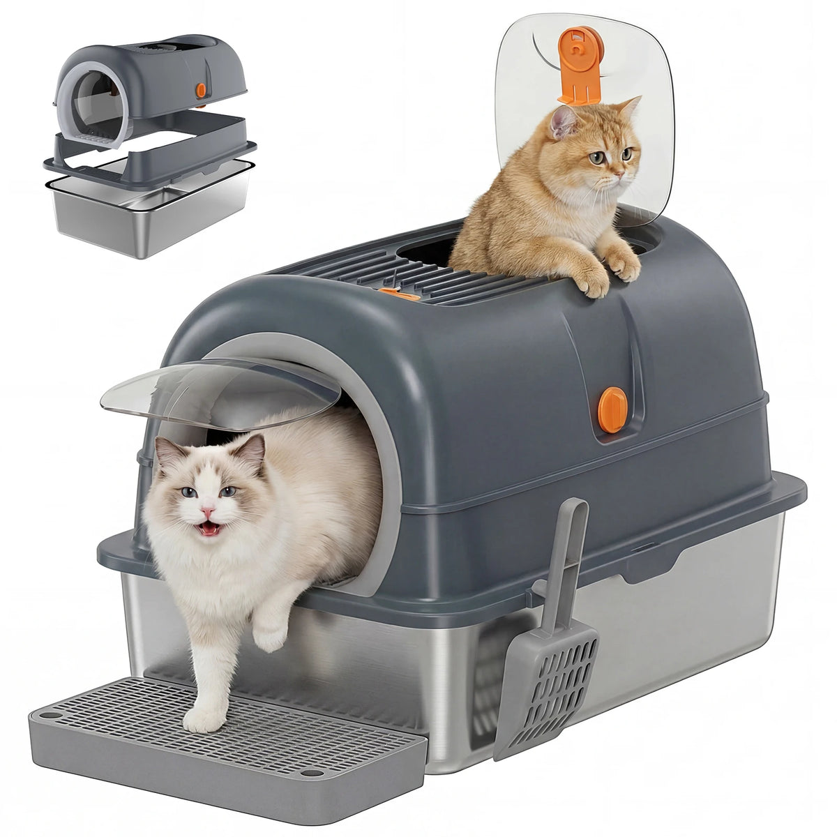Convertible Stainless Steel Cat Litter Box with Dual Entry