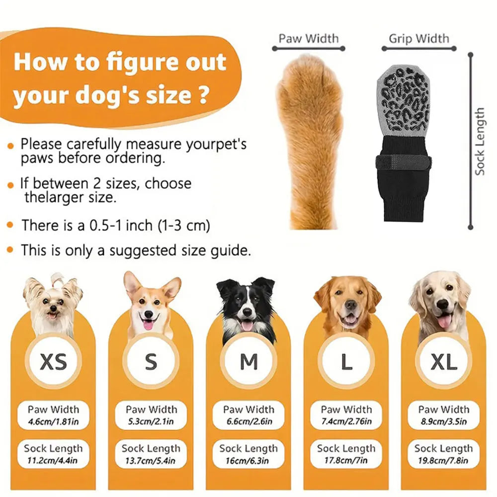 Anti-Slip Dog Socks | Paw Protection, Strong Grip (4-Pack)