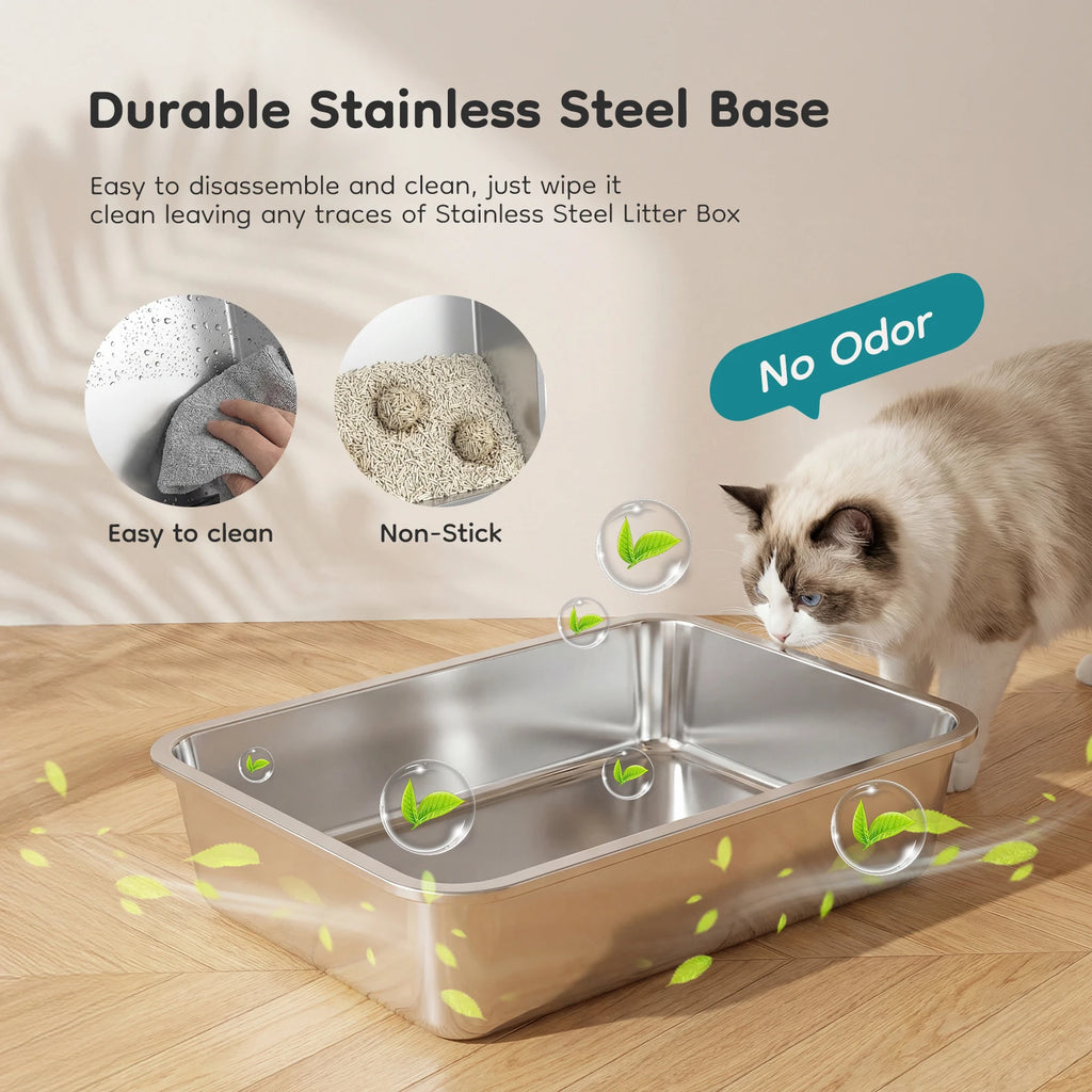 Convertible Stainless Steel Cat Litter Box with Dual Entry