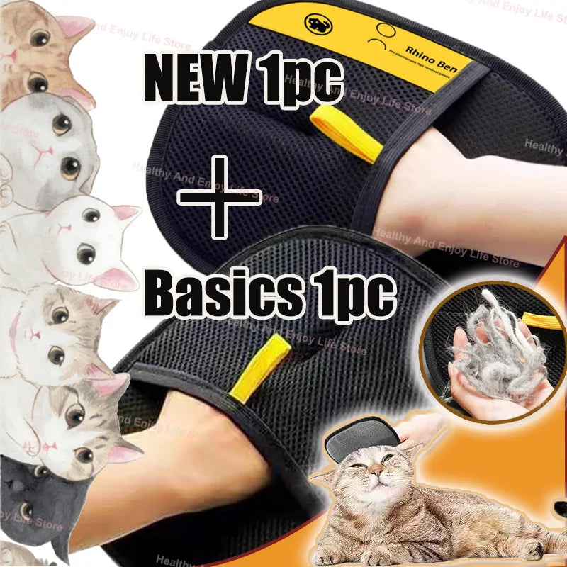 Pet Hair Removal & Grooming Gloves for Dogs & Cats – Double-Sided Deshedding Tool