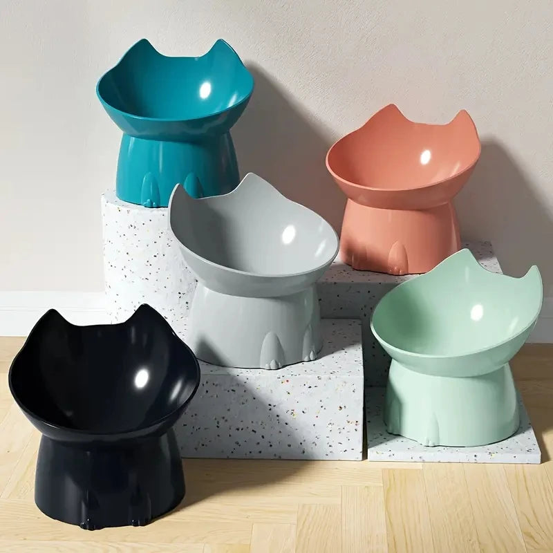 Tilted Elevated Cat Bowl with Neck Protection